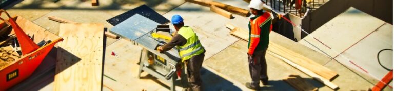 Construction workers building a home